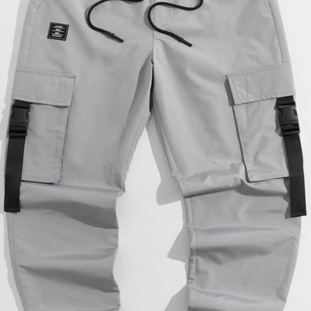 Shein Manfinity Men Cargo Push Bucke Tape Flap Pocket Grey Pants Size S